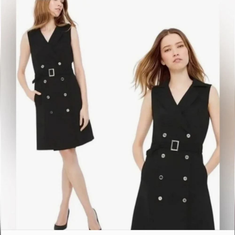 White House Black Market Black Double-Breasted Mini Dress - Picture 2 of 5